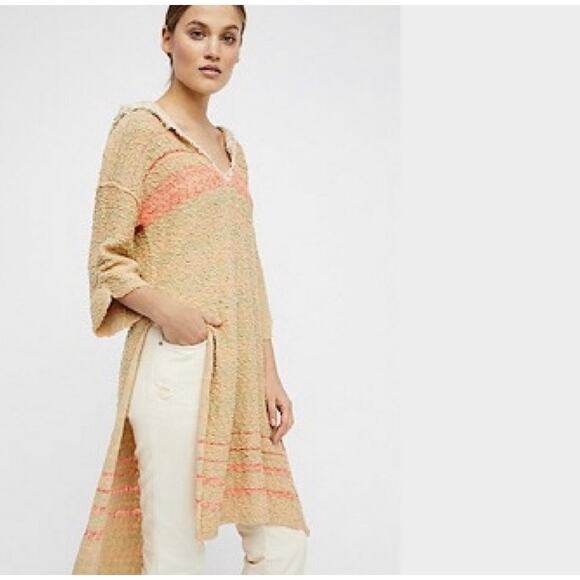 New Free People Berkeley Tunic Hooded Crochet Knit Cover-Up Sweater Small - Picture 1 of 13